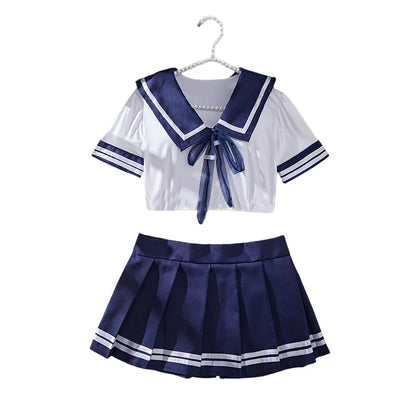 Cosplay Sexy Lingerie Set Women's 2 Piece Nightgown Student Uniform Set Short Top Crotchless Dresses Erotic Bra Nightdress