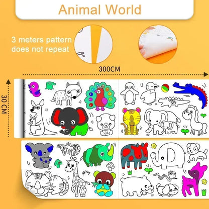 Children Drawing Roll Sticky Graffiti Scroll DIY Painting Color Filling Paper Coloring Papers for Kids Educational Toys Gifts