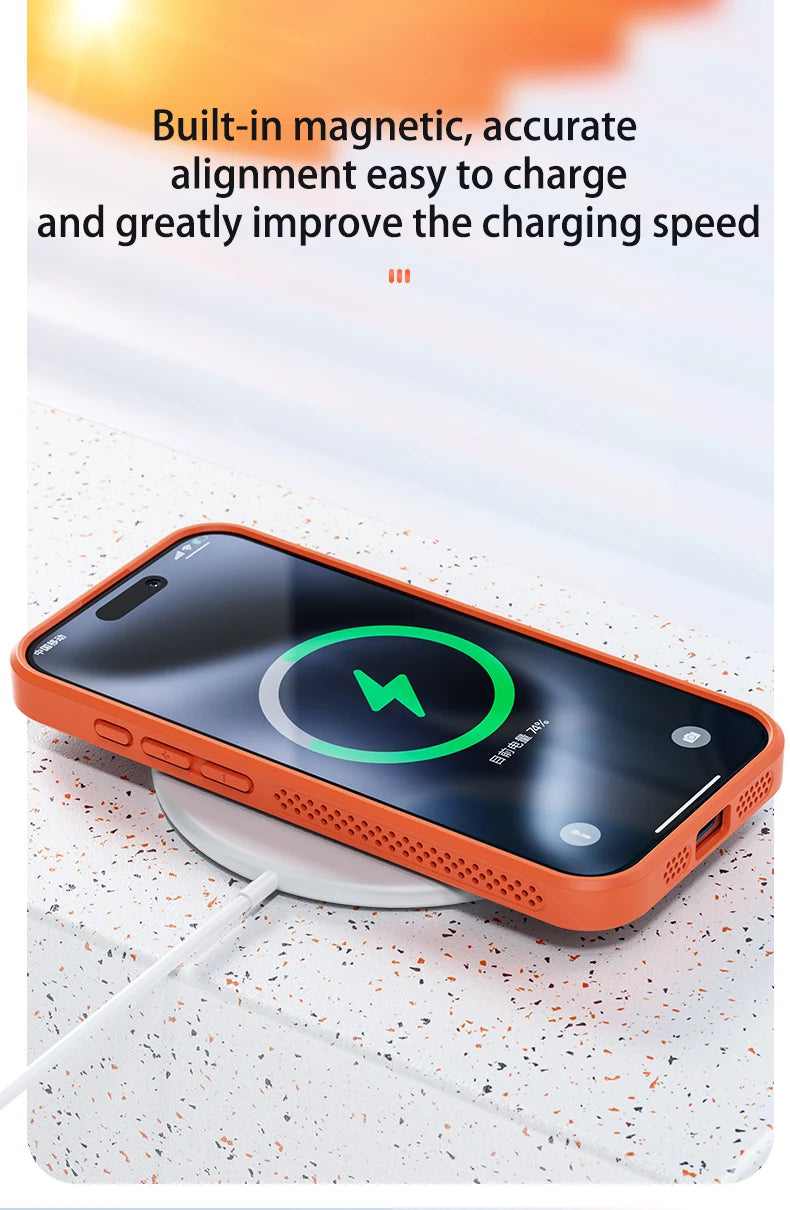 Cooling Heat Dissipation Magsafe Magnetic Phone Case For iPhone 16 14 15 13 12 11 Pro Max Plus Breathable Grid Hard Back Cover