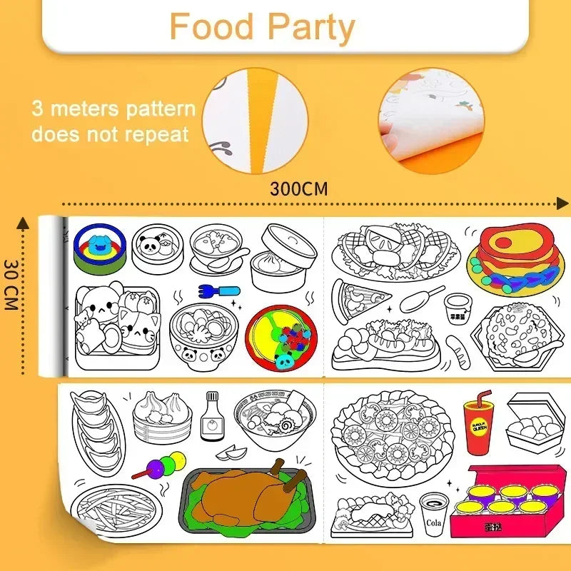 Children Drawing Roll Sticky Graffiti Scroll DIY Painting Color Filling Paper Coloring Papers for Kids Educational Toys Gifts