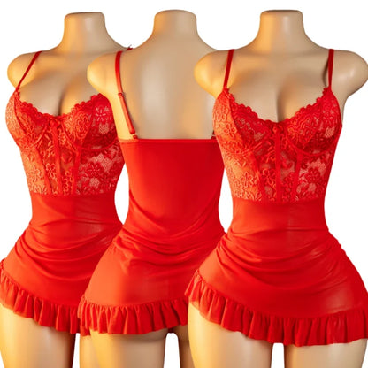 Ladies Sexy Lingerie Bra Erotic Set Transparent Deep V Lace Nightdress Women's Delicate Dress Summer Backless Hot Underwea Set