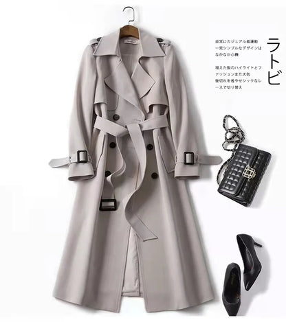 Phantasy Trench Coat Women Long Sleeve Jacket British Style Long Cloack Lace Up Elegant Office Lady Trench Spring Autumn Outfit