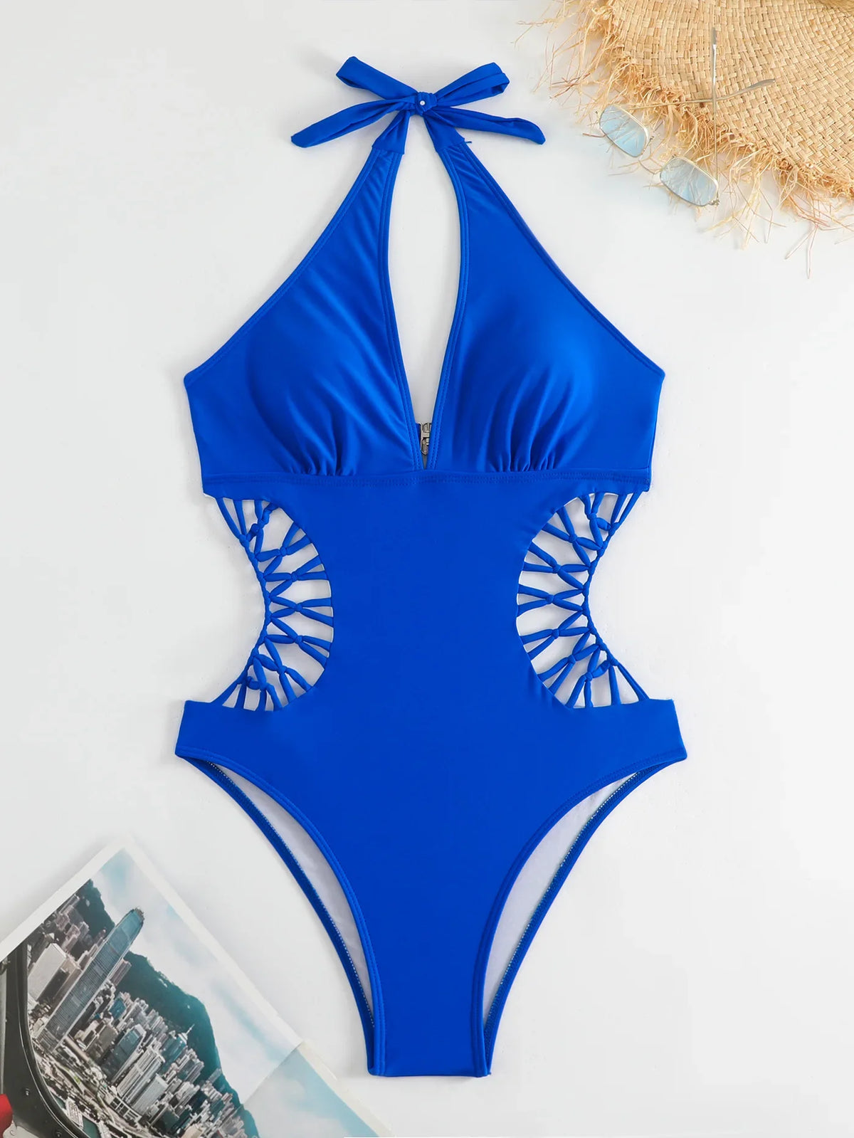 2024 Sexy Women's Cross One Piece Swimsuit Black Cut Out Swimwear Women Bathing Swimming Suit Female Beachwear Outdoor Bodysuit