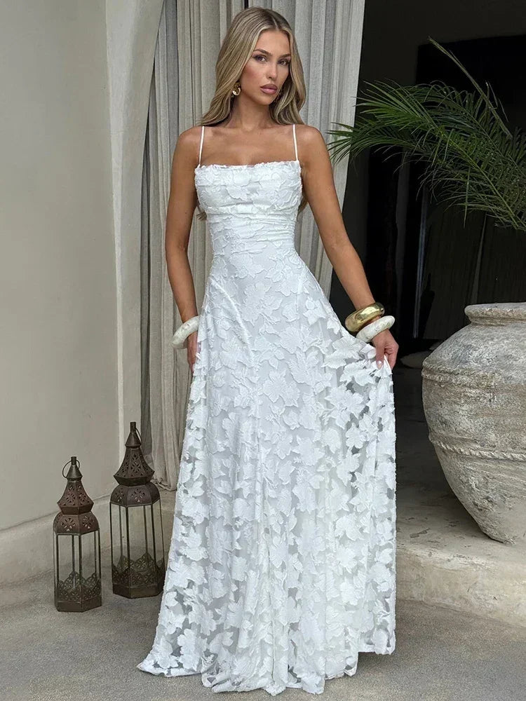 Mozision Spaghetti Strap Backless Sexy Maxi Dress Women Gown Fashion Off-shoulder Sleeveless Lace-up Evening Club Party Dress