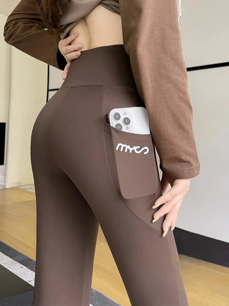 Horetong Women Sports Pants With Pocket High Waist Fitness Running Casual Streetwear Trousers Female Tight Workout Gym Clothing