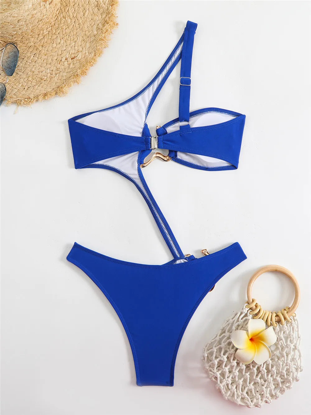 Sexy Black One Shoulder Swimwear One Piece Swimsuit Women 2026 Hollow Out Monokini Metal Ring High Cut Bathing Suit Swim Wear