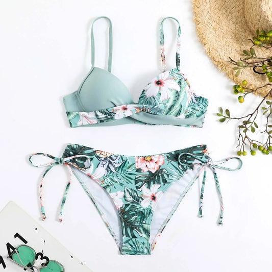 2025 Push Up Bikini Printed Swimsuit Women Sexy Strappy Swimwear Female Color Block Bathers Bathing Swimming Swim Suit Beachwear