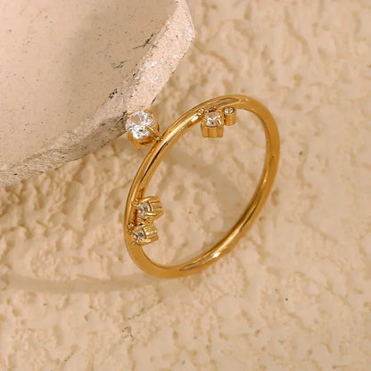 E.B.belle New White Rhinestone Crown Ring  Tarnish Free Hypollergenic Stainless Steel Jewelry 18k Gold Plated For Women Girls