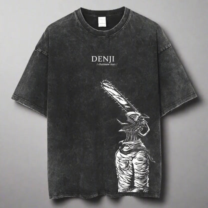 🪚 Chainsaw Man Acid-Washed Vintage Graphic T-Shirt – Harajuku Streetwear