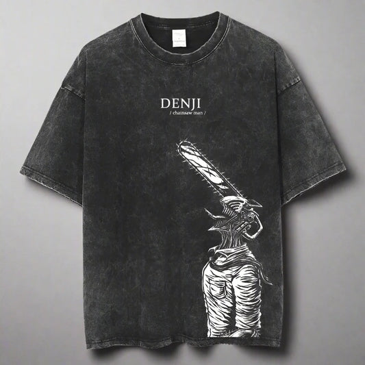 🪚 Chainsaw Man Acid-Washed Vintage Graphic T-Shirt – Harajuku Streetwear