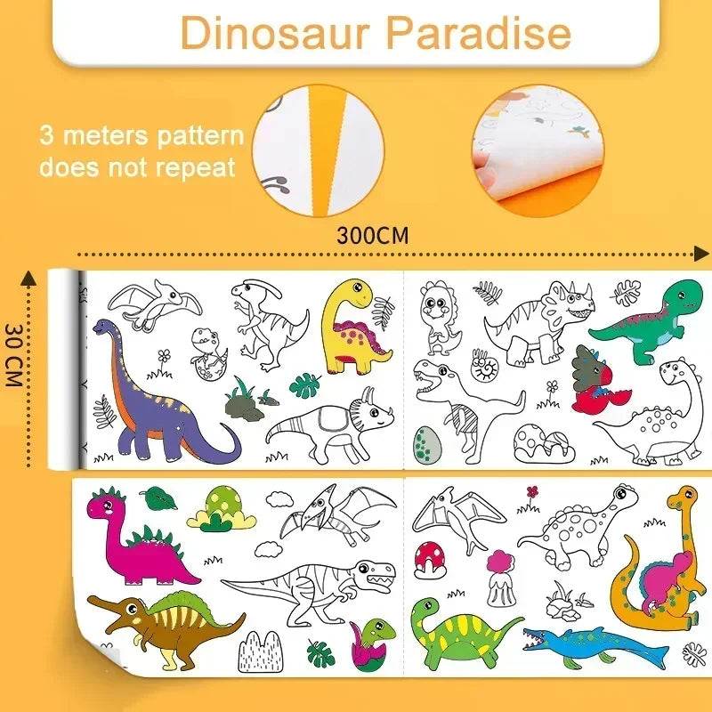 Children Drawing Roll Sticky Graffiti Scroll DIY Painting Color Filling Paper Coloring Papers for Kids Educational Toys Gifts