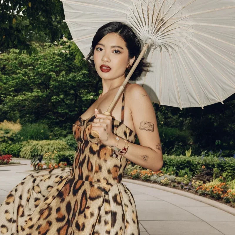 Leopard Print Sleeveless Sling Dress For Women Fashion Chic Backless A Line Dresses 2026 Elegant Female High Street Vestidos
