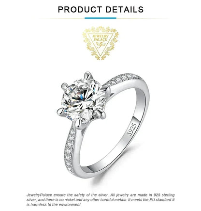 JewelryPalace Moissanite D Color 0.5ct 1ct 1.5ct 2ct 3ct Round S925 Sterling Silver Wedding Engagement Ring for Women
