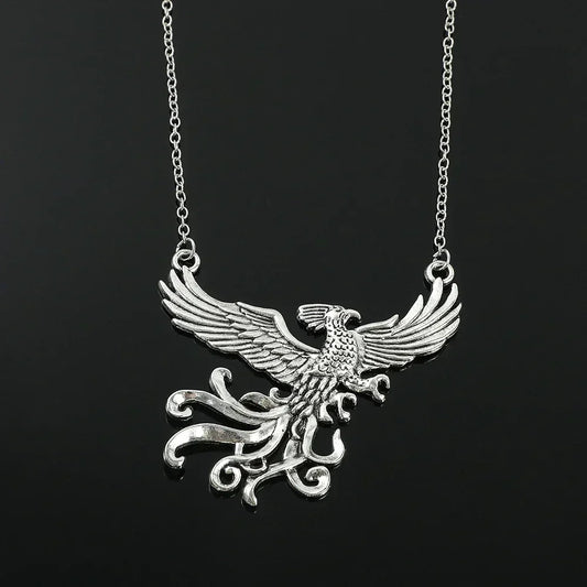 Exaggerated Vintage Silver Color Phoenix Pendant Necklace Classic TV Shows Creative Accessories Men Women Jewelry Accessories