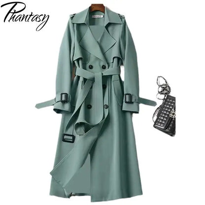 Phantasy Trench Coat Women Long Sleeve Jacket British Style Long Cloack Lace Up Elegant Office Lady Trench Spring Autumn Outfit