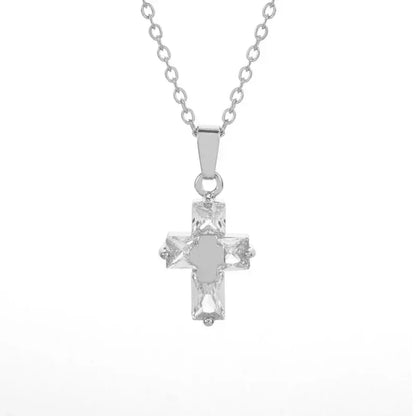 Delicate Crystal Cross Pendant Women Girls Necklace Elegant Party Wedding Jewelry Catholic Amulet Gift