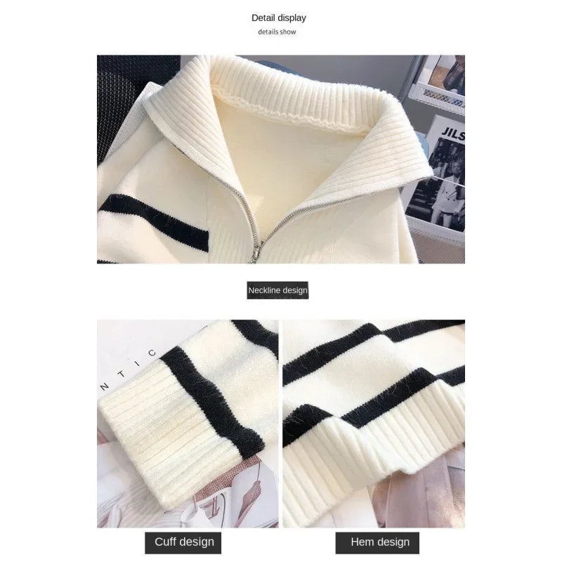Sweater pullover women Spring and Autumn underwear 2026 New zipper stripe underlay short style popular premium sweater female