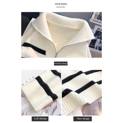 Sweater pullover women Spring and Autumn underwear 2026 New zipper stripe underlay short style popular premium sweater female