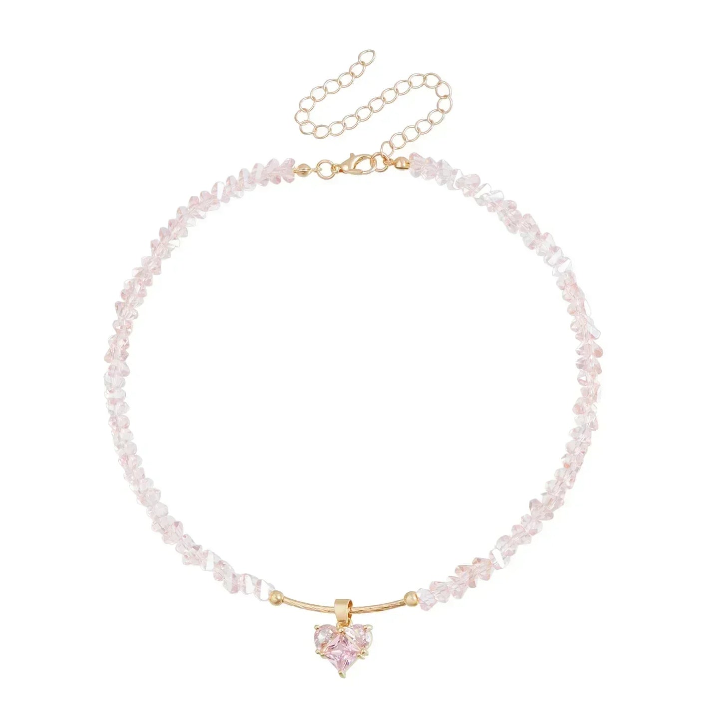 Fashion Heart Beaded Necklace for Women Boho Elegant Irregular Crystal Chain Y2K Choker Exquisite Party Gift Jewelry Accessories