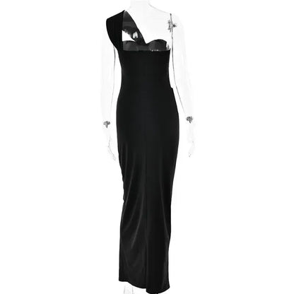 Mozision Strapless Backless Sexy Maxi Dress For Women Fashion One Shoulder Sleeveless Bodycon Club Party Long Dress Elegant