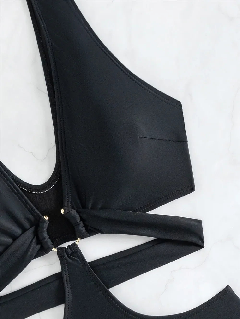 Black Bandage Hollow Out Swimwear One Piece Swimsuit Women Push Up Metal Ring Linked Monokini Bathing Suit Swimming Wear 2026