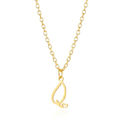 26 Initial Letters Heart Pendant Stainless Steel Necklace for Women Gold Color A-Z Alphabet Choker Chain Birthday Jewelry Gift