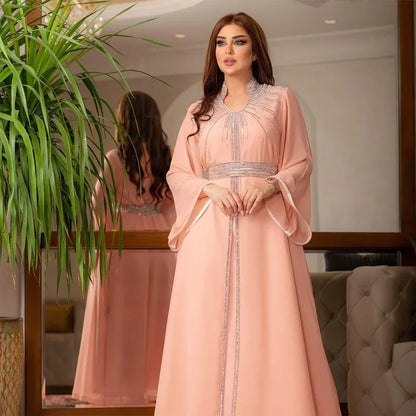 Customized Luxury Abaya Diamonds Muslim Elegant Women Dresses Caftan Moroccan Dubai Kaftan Gown Evening Party Eid Mubarak Jalabi