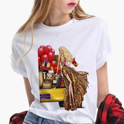 Paris Girl Europe and America Fashion Loose Ins White Short-sleeved T-shirt Woman Graphic T Shirts  Harajuku  Women Clothes