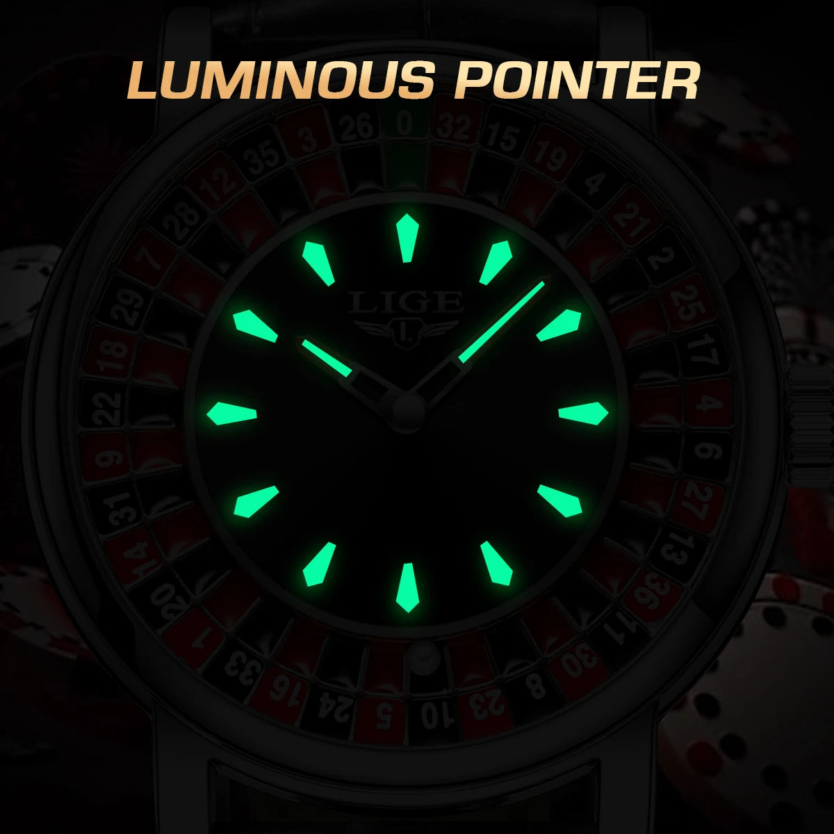 LIGE Quartz Man Watch Fashion Luxury Creative Roulette Game Dial Design Leather Casual Life Waterproof Watches for Men Gifts+Box