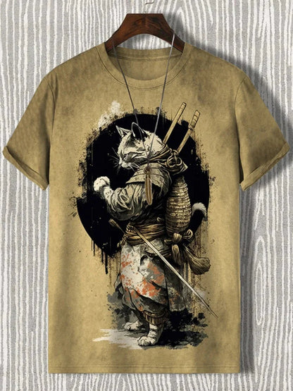 Samurai Cat Graphic T-Shirt – Japanese Style 3D Print Men's Tee