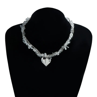 Fashion Heart Beaded Necklace for Women Boho Elegant Irregular Crystal Chain Y2K Choker Exquisite Party Gift Jewelry Accessories