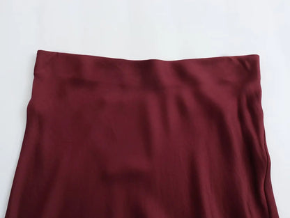 2026 New Women's European And American Style Fashion Silk Satin Texture High Waist Skirt Street Style Elegant Mid-length Skirt