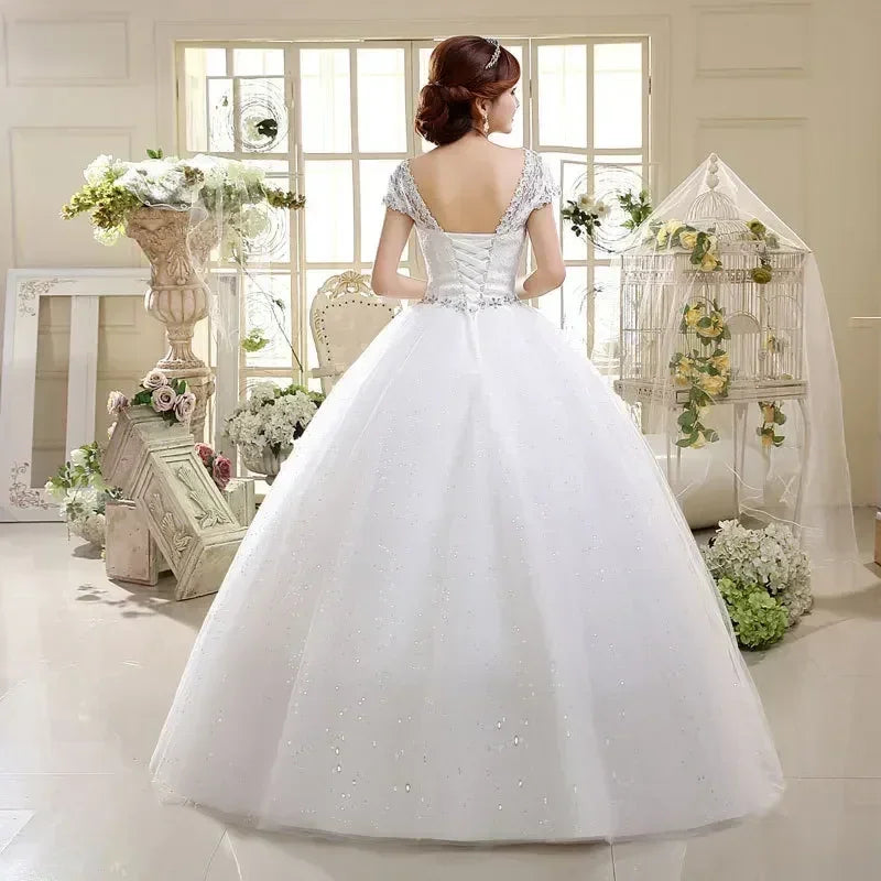 Plus size Vestidos De Novia Real Photo Red pure White Lace O-neck Sequins Wedding Dresses Cheap Princess Bride Gowns Frock HS587