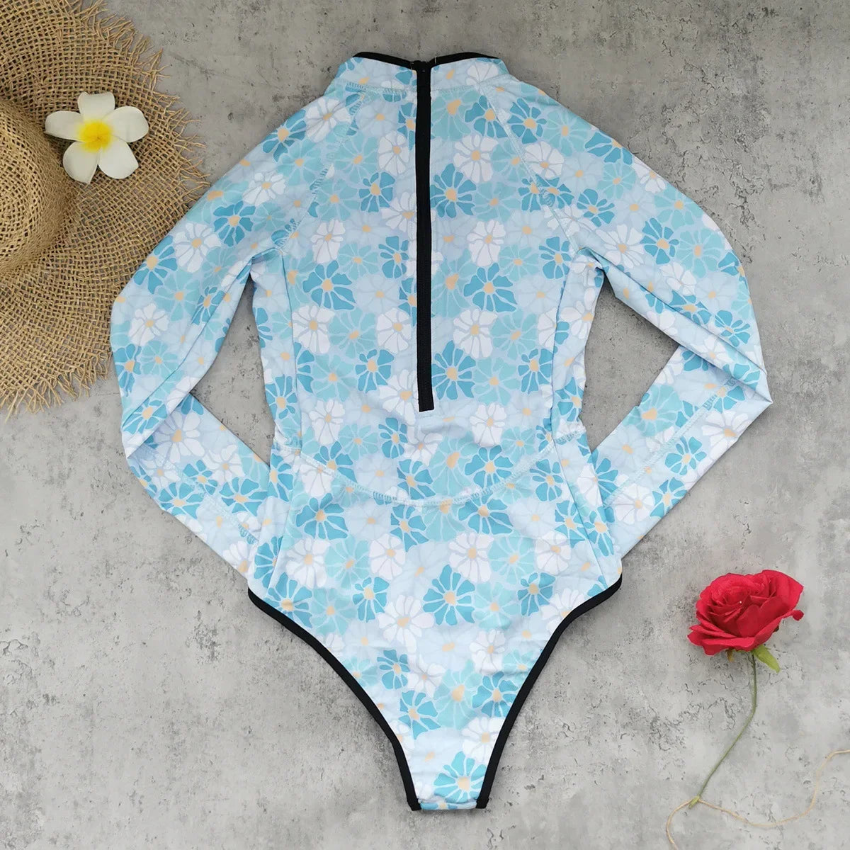 2026 Print One Piece Swimsuit Long Sleeve Swimwear Women Bathing Suit Vintage Zipper Swimsuit One Piece Surfing Swim Wear