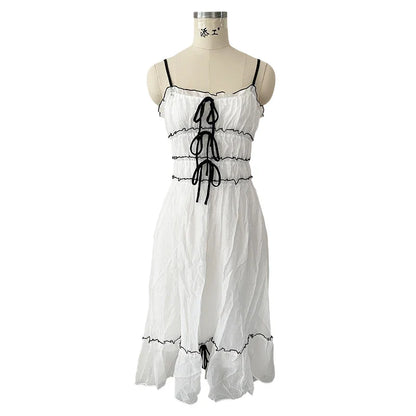Foridol Spaghetti Strap White Sundress Flounced Edge Women's Dress Summer Beach Style Maxi Dress Bowknot Boho Vestidos 2025
