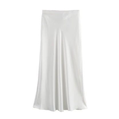 2026 New Women's European And American Style Fashion Silk Satin Texture High Waist Skirt Street Style Elegant Mid-length Skirt