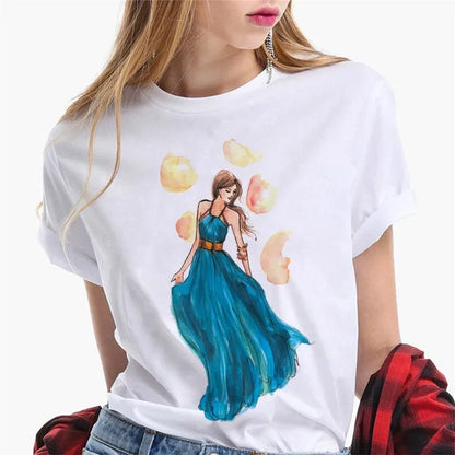 Paris Girl Europe and America Fashion Loose Ins White Short-sleeved T-shirt Woman Graphic T Shirts  Harajuku  Women Clothes