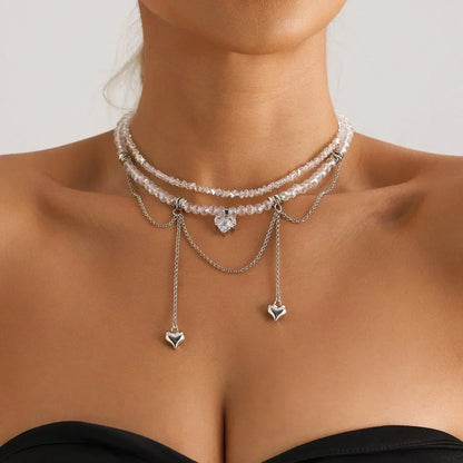 Fashion Heart Beaded Necklace for Women Boho Elegant Irregular Crystal Chain Y2K Choker Exquisite Party Gift Jewelry Accessories