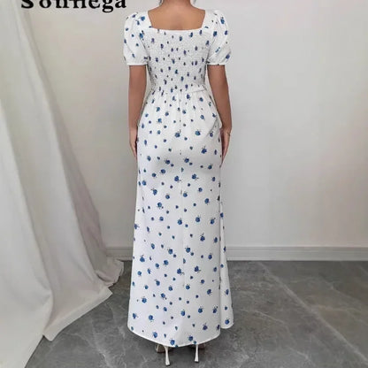 Elegant Short-sleeved Dress For Women Spring Summer Fashion Printing Waist-tightening Patchwork Loose Casual Dresses Female
