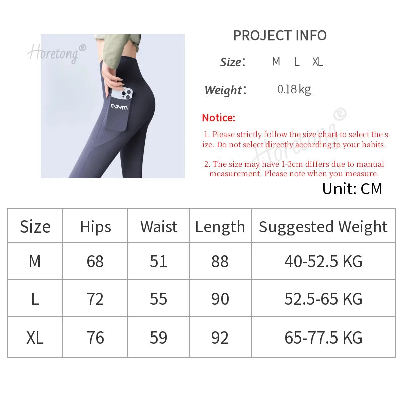 Horetong Women Sports Pants With Pocket High Waist Fitness Running Casual Streetwear Trousers Female Tight Workout Gym Clothing