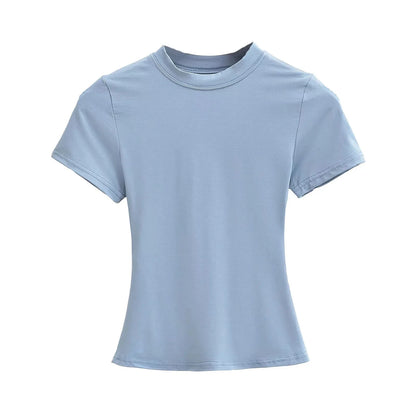 Slim Fit Solid Color Women's Casual T-shirt Short Sleeve Fashion Trend Y2K Top High Quality 2026 New Arrival