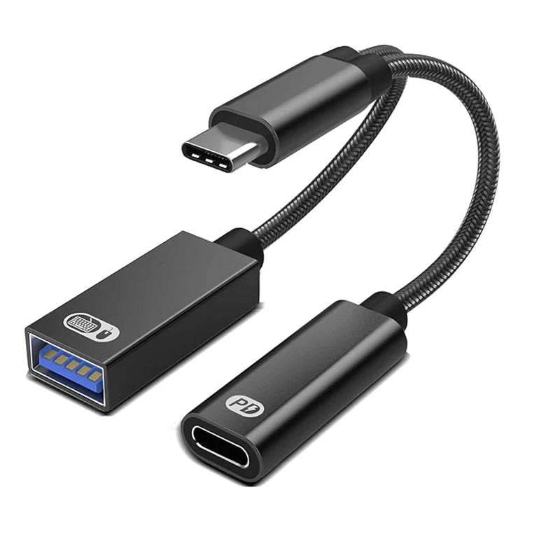 USB-C OTG Adapter Cable: Dual-Function Type-C to USB-A Converter with Power Delivery (PD) Charging Support