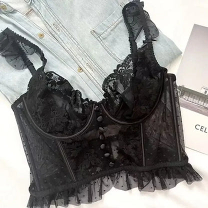 Fashion Comfortable Lace Lingerie with Steel Ring Wrapped Chest Top Bra and Panty Set Sexy Intimates Supply Underwire Female