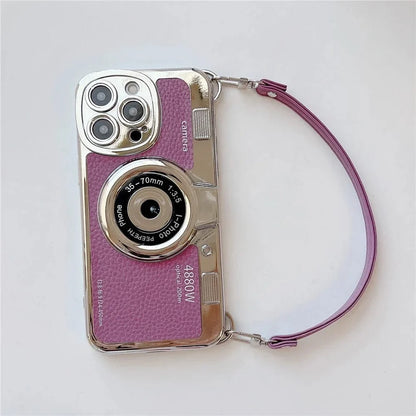 Luxury Retro Stereo Camera Lanyard iPhone Case