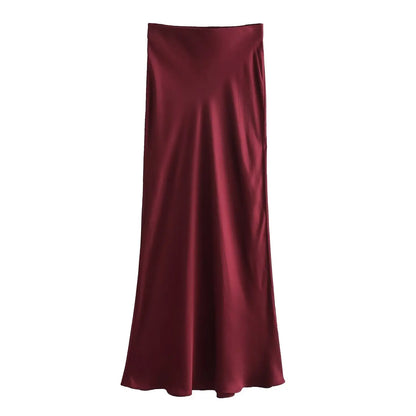 2026 New Women's European And American Style Fashion Silk Satin Texture High Waist Skirt Street Style Elegant Mid-length Skirt