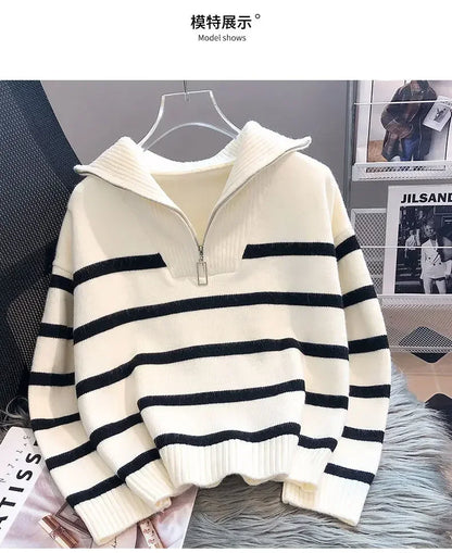 Sweater pullover women Spring and Autumn underwear 2026 New zipper stripe underlay short style popular premium sweater female