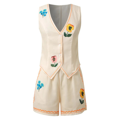 🌸 Vintage Floral Embroidered 2-Piece Summer Set