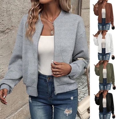 Women’s Solid-Color Zipper Stand-Collar Jacket