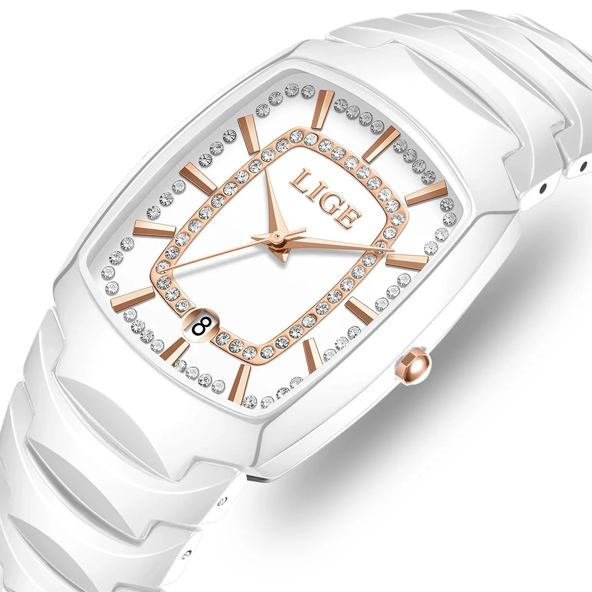 Women's Ceramic Tonneau Crystal Dial Watch