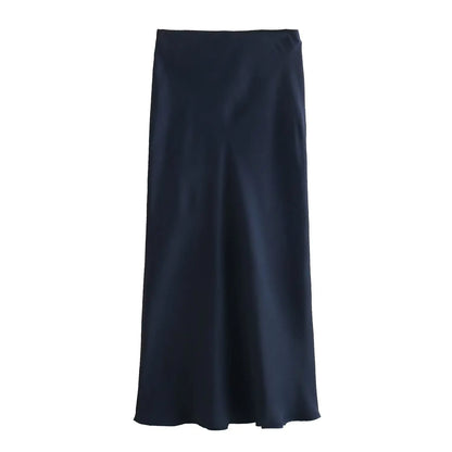 2026 New Women's European And American Style Fashion Silk Satin Texture High Waist Skirt Street Style Elegant Mid-length Skirt